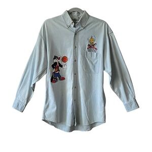 Vintage 1993 Sylvester/Tweety Bird Denim Embroidered Button Sz generous S